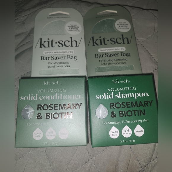 KITSCH Solid Shampoo and Conditioner Rosemary & Biotin Set New w/ Bar Saver Bags - Picture 3 of 4